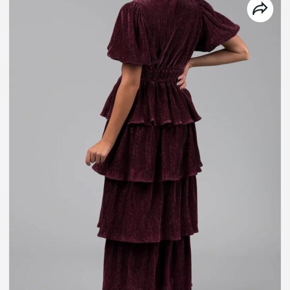 Anthropologie/Entro Metallic Thread Tiered Ruffle Maxi Dress Size M - Picture 4 of 16